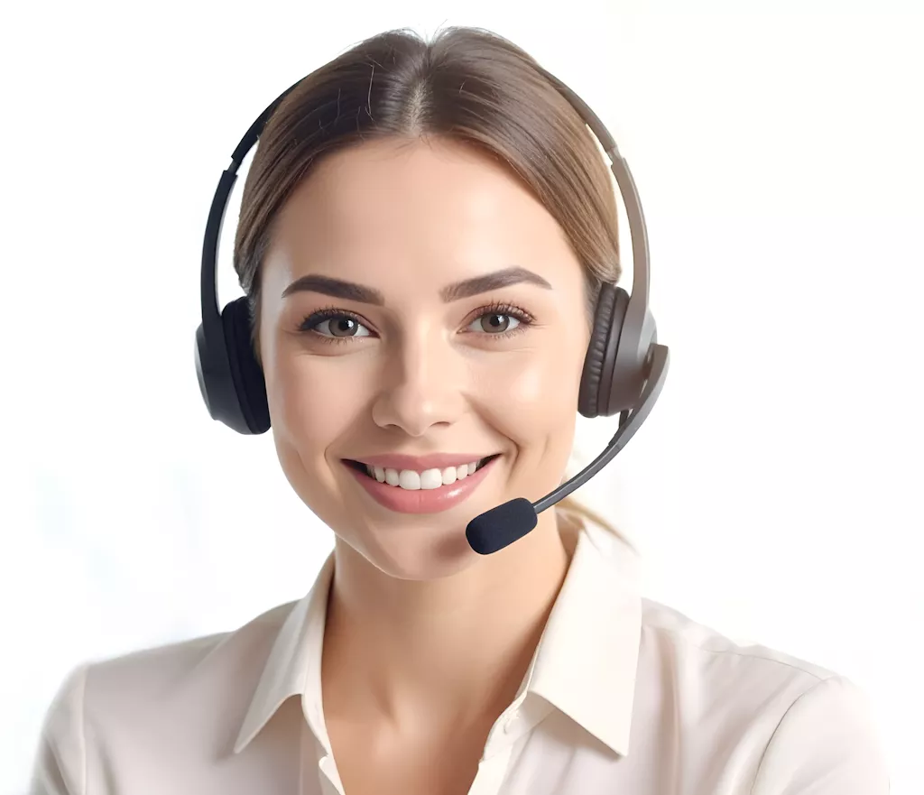 Freundliche Mitarbeiterin im Kundenservice mit Headset