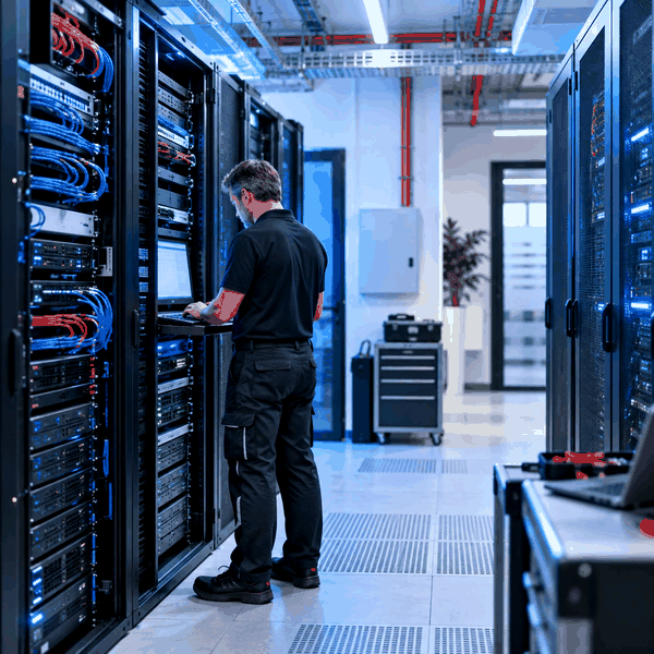 Serverraum eines mittelständischen Unternehmens mit gepflegter IT-Infrastruktur